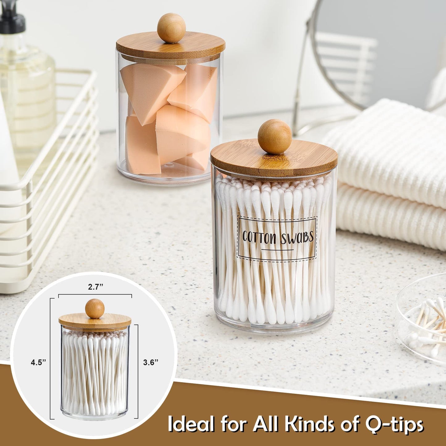 4 Pack Qtip Holder Dispenser with Bamboo Lids