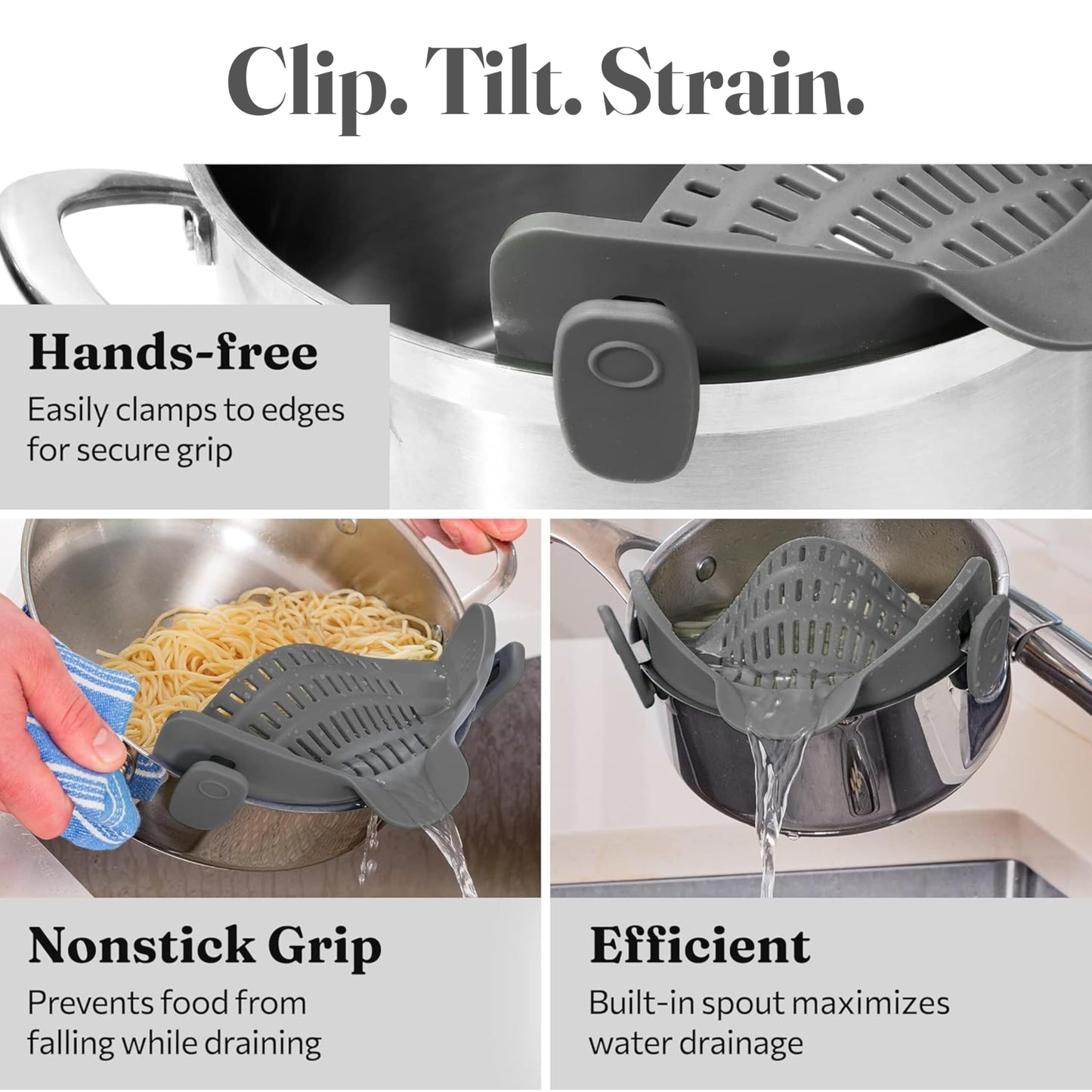 Silicone Pasta Strainer Clip-On for Pots and Pans