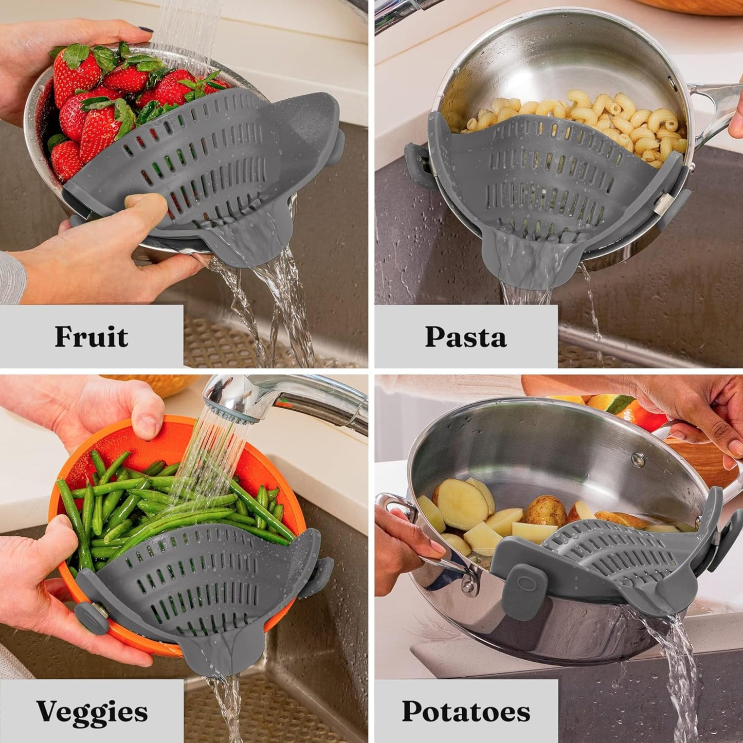 Silicone Pasta Strainer Clip-On for Pots and Pans